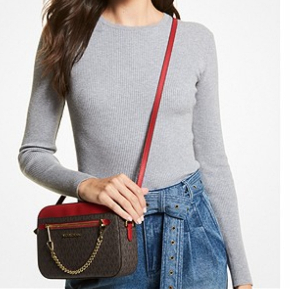 🆕MICHAEL KORS Jet Set LG East West Zip Chain MK Leather Crossbody Bag👜 - Picture 3 of 10